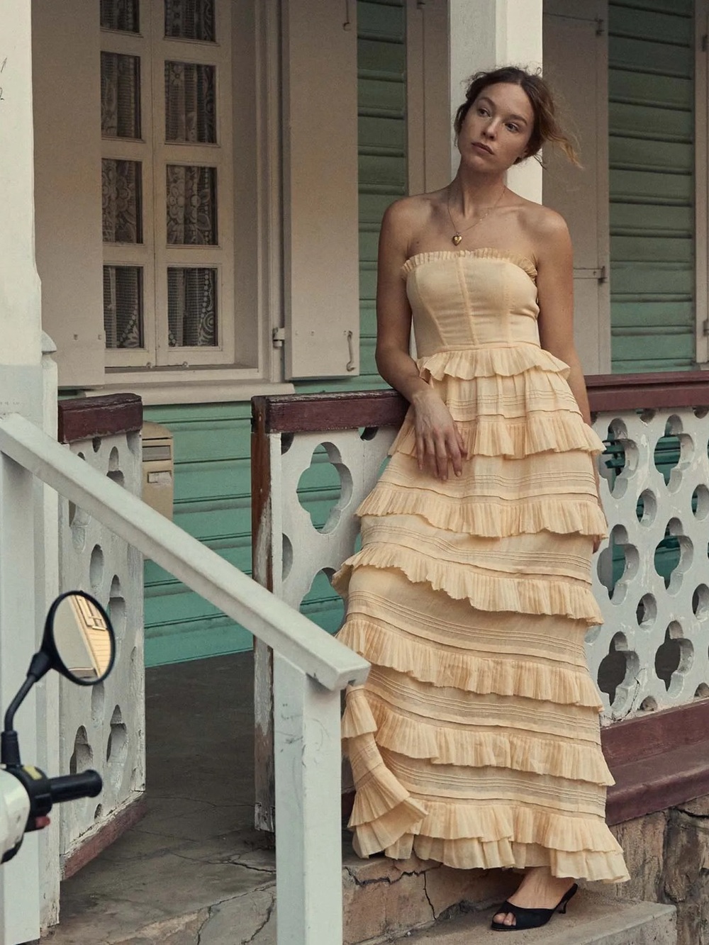 Doen Operetta Strapless Tiered Ruffle Maxi Dress in Peach Blossom NWT sz XS